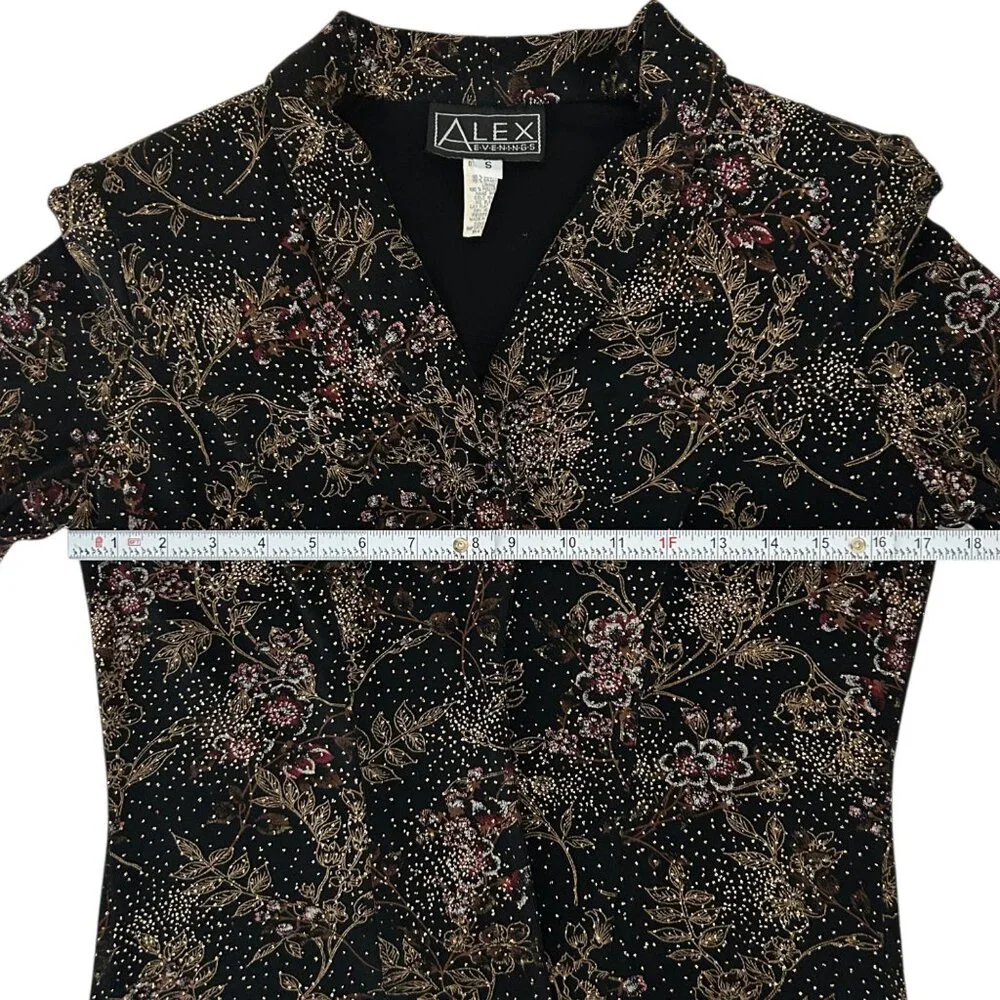Alex Evenings Vintage Metallic Glitter Floral Design Open Front Jacket (S)